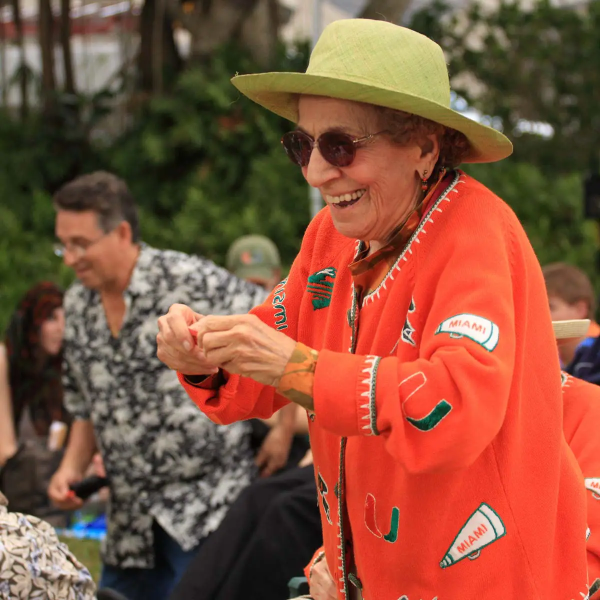 A woman smiling